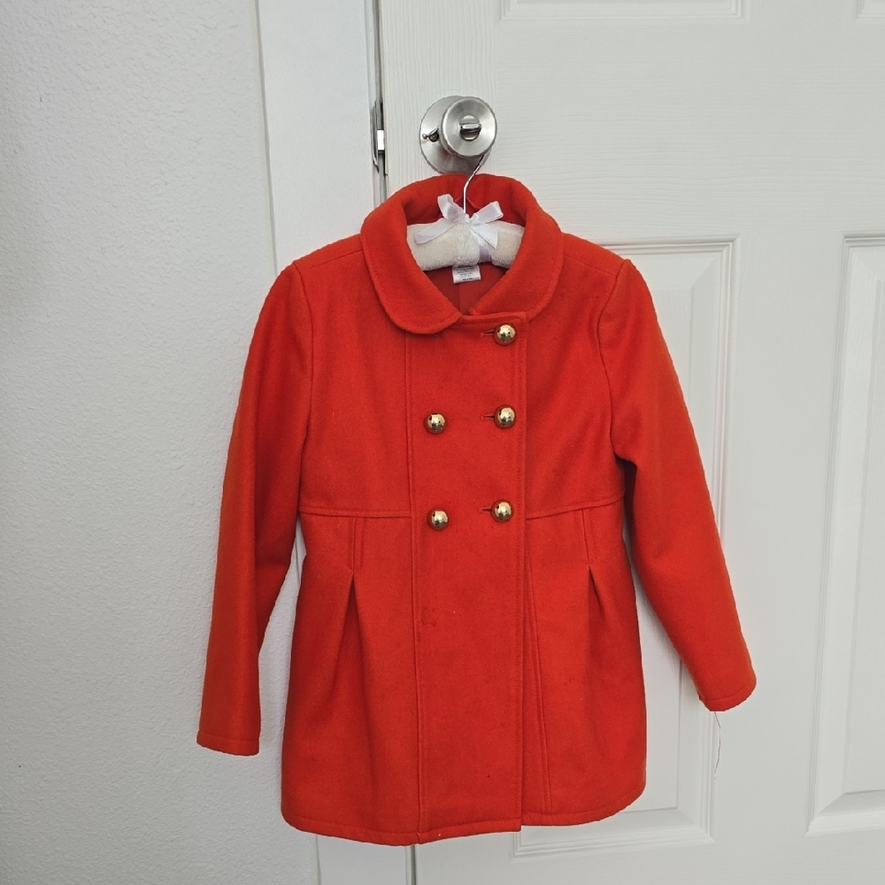 Gymboree Vibrant Red Pea Coat with Gold Buttons